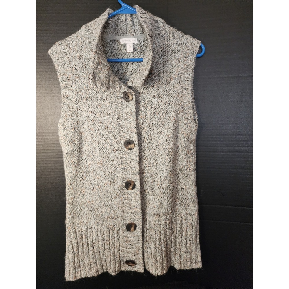 Charter Club Womens Marled Knit Button Front Sweater Vest Grey Wool Blend Med